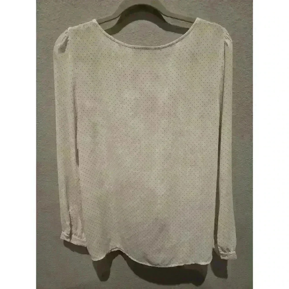 Ann Taylor Loft Women's M White Polka Dot Long Sleeve Blouse Crochet Trim - Picture 7 of 8